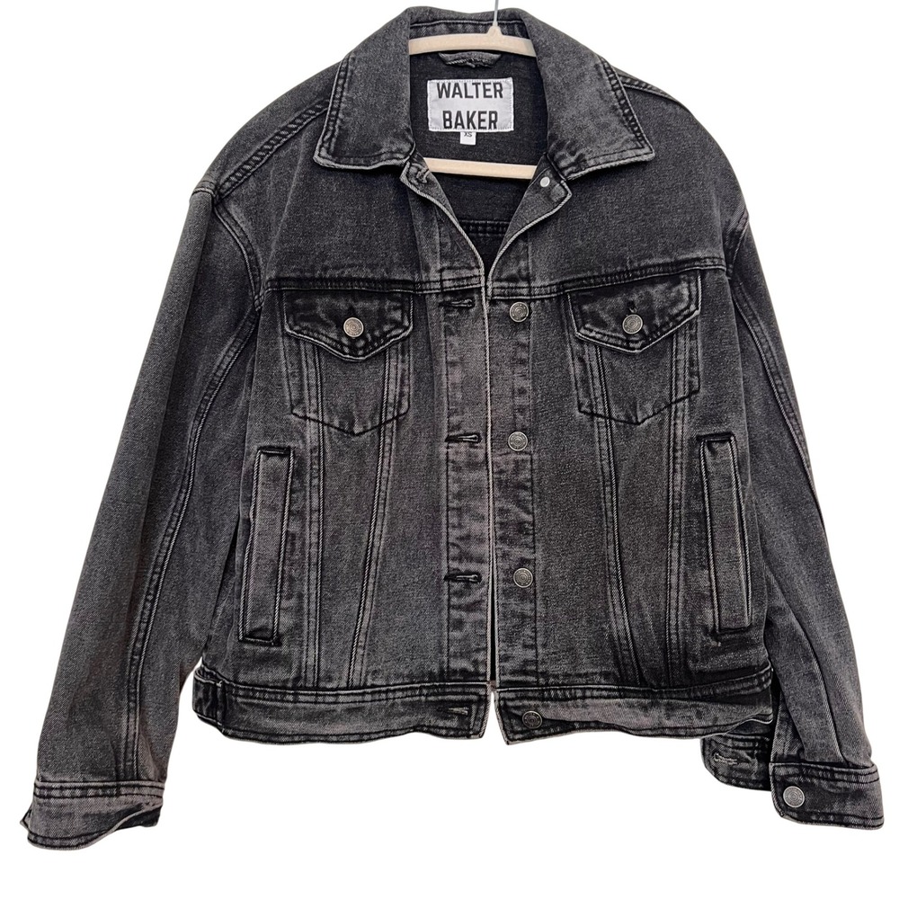 Walter Baker‎ Black Gray Wash Denim Jacket XS Oversized Pockets Casual Trendy